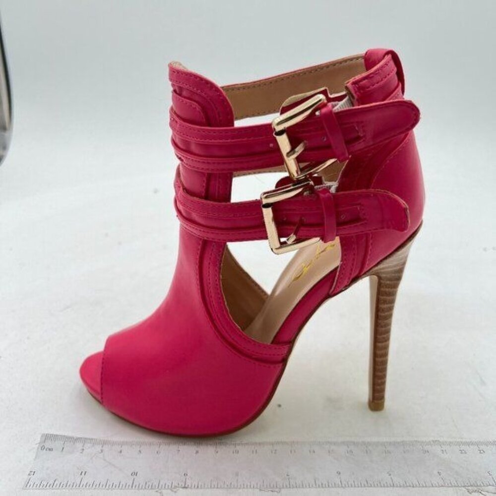 XYD Women Peep Toe Ankle Bootie High Heels Buckled Double Straps Cutout Fashion